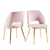 Pink Velvet Dining Chairs with Metal Legs and Hollow Back Upholstered Dining Chairs Set of 4 W1164P188252