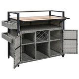 K&K 52.8"W Wicker Outdoor Grill Cart with Extended Plastic Wood Table Top, Rolling Kitchen Island on N707P233747G
