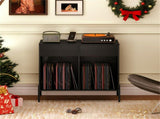Record Player Storage Stand - Customizable Vinyl Compartments, Built-in Charging Station, Metal Legs 40443998