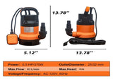 Submersible Pump with Auto Float Switch 0.5HP Motor, High Efficiency Dirty Water Utility Pump 03195931