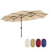 ZNTS 15x9ft Large Double-Sided Rectangular Outdoor Steel Twin Patio Market Umbrella w/Crank- tan [Sale to 72482561
