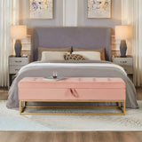 58.6" Bed Bench Metal Base with Storage Pink Velvet W1097119562