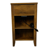 Farmhouse End Table Bedside Table with Charging Station,Night Stand with Barn Door and Drawer, W1412P230409