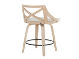 Charlotte Farmhouse Counter Stool in White Washed Wood and Cream Fabric by LumiSource - Set of 2 B202P221816