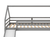 Twin Size Bunk House Bed with Slide and Ladder,Gray 69291769