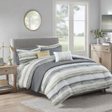 8 Piece Printed Seersucker Comforter and Quilt Set Collection Yellow King/Cal King B03597255