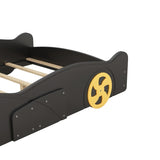 ZNTS Full Size Race Car-Shaped Platform Bed with Wheels and Storage, Black+Yellow WF305760AAB