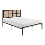 1pc Full Platform Bed, Metal Frame Dark Bronze Finish Faux Cane Panel Headboard Casual Coastal B011P214031