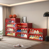 Red Glass Door Shoe Box Shoe Storage Cabinet For Sneakers With Led Light 49024135