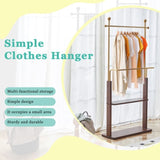 Golden Stainless Steel Hanger, Walnut Colored Solid Wood Double-Layer Coat Rack, 68.9 Inches High W1151P276823