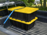 Large Storage Bin, 27 Gallon Durable Plastic Storage Tote with Snap-On Lid, Black and Yellow, 6 Pack 20211867