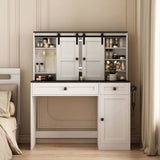 Farmhouse Dressing Table Makeup Table, 43" Wide Dressing Table with Lighted Mirror and Makeup W1321P190642