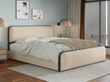 Modern Metal Bed Frame with Curved Upholstered Headboard and Footboard Bed with 4 Storage Drawers, N701P229016B