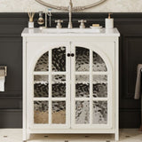 30 Inches Bathroom Vanity with Ceramic Sink, Faux Aged Finish, Vintage Rustic Bathroom Cabinet with N817P299512W