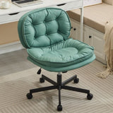 ZNTS Armless-Office Desk Chair with Wheels: PU Leather Cross Legged Wide Chair,Comfortable Adjustable 62866664