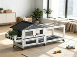 Gray 65" Spacious Wooden Rabbit Hutch Pet Playpen with Openable Roof Easy Access & Storage Box 44753661