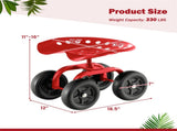 360&deg Garden Rolling Workseat with Swivel Seat and Adjustable Height-Red 53694897