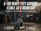 6 Ton Jack Stands, Heavy Duty Steel Car Jack Stand Pair, Adjustable Height Vehicle Support Jacks for 93813513