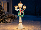 6FT Gold 3-Head Street Lamp with Wreath, 210 Warm White LEDs, Christmas Light Post, US Plug 72751542