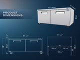 Orikool 60 IN Commercial Refrigerators, Undercounter Refrigerators 18.5 Cu.Ft with Smooth Casters, 2 W2095126119