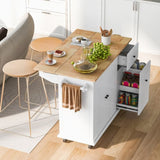 Kitchen Island with Drop Leaf, 53.9" Width Rolling Kitchen Cart on Wheels with Internal Storage Rack WF312383AAW