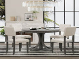5-Piece Retro Round Dining Table Set with Curved Trestle Style Table Legs and 4 Upholstered Chairs 68208940
