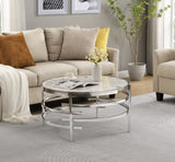 ZNTS 32.48'' Chrome Round Coffee Table With Sintered Stone Top&Sturdy Metal Frame, Modern Coffee Table W1071P144337