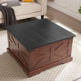 Farmhouse Coffee Table, Square Wood Table with Large Hidden Storage Compartment for Living Room, W2275P148554