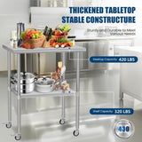 Stainless Steel Table 24 x 30 Inches Metal Work Table Adjustable Undershelves With wheels for W1192P326239