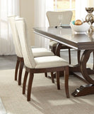 Modern Traditional Side Chairs Set of 2 Off-White Fabric Upholstered Back Seat Nailhead Trim Dark B011P168820