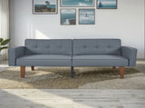 Modern PU Leather Futon Sofa with Tufted Backrest, Adjustable Reclining Couch with Wood & Metal 03787651