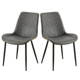 Dark Grey Leathaire Dining Chairs Set of 2,Mid-Century Modern Leathaire Chairs Kitchen Living Room W1164P225826