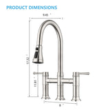Double Handle Bridge Kitchen Faucet With Pull-Down Spray Head W122581051