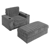 42" Oversized Chaise Lounge Indoor,Faux Rabbit Fur Sofa Bed with Storage Ottoman and N723P232726E