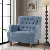 ZNTS Blue Accent Chair, Living Room Chair, Footrest Chair Set with Vintage Brass Studs, Button Tufted W1170100894