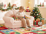 2-in-1 Flip Open Kids Sofa Lounger, Teddy Fleece Toddler Couch with Carry Handle for Ages 3 51601904