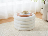 Round Storage Ottoman, Modern Sherpa Footstool, Teddy Vanity Stool with Flip-Top 81702540