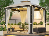 ZNTS 10X10FT Softtop Metal Gazebo with Mosquito Net&Sunshade Curtains,Sturdy Heavy Duty Double Roof W2259P167848