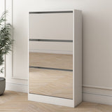 Narrow Shoe Storage Cabinet with Mirror, Wood Slim Shoe Rack 3 Tier Shoe Organizer for Home and W132081779