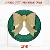 24in Pre-lit Outdoor Christmas Wreath Decoration, Lighted Metal Wreath with Golden Bow, Green and 30783060