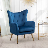 Sovarol Velvet Button-Tufted Wing Back Accent Chair, Blue T2574P164251