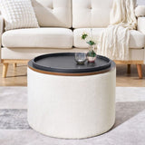 2-Piece Set Round Chenille Storage Ottoman, Equipped with a Drum Shaped Small Stool, Storage Space, W487P179601
