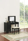Bedroom Vanity Set w Stool Open Up Mirror Storage Space Drawers Rubber wood Ring Pull Handles Black B011113339