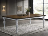 Salines Two-tone Wood Turned Leg Dining Table, Rustic White and Oak T2574P165170