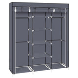 ZNTS 69" Portable Clothes Closet Non-Woven Fabric Wardrobe Double Rod Storage Organizer Gray 98225165