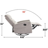 Manual Recliner Chair with Rocker and Swivel in Fabric for Living Room, Khaki W3224P289284