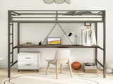 Adam Sturdy Twin Loft Bed Black Cinnamon Wood Desk and Closet Rod for Adult and Kids, Loft Bed B083P154274