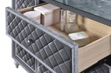 1pc Glam 9-Drawer Dresser w Tempered Glass Top Velvet Tufted Drawer Front Faux Crystal Drawer Knobs B011P228579