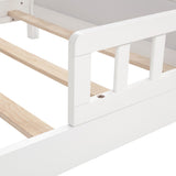 Twin Pine Wood Bed with Bookcase Headboard ,LED Motion Sensor Light, Guardrails,White W504P277596