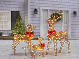 3-Piece Lighted Christmas Reindeer Family Outdoor Decorations, Weather Proof Rattan Deer Family 90191164
